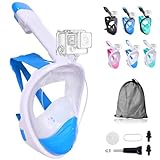 Wsobue Tauchmaske,Vollmaske Schnorchelmaske Anti-Fog Anti-Leck,180° Sichtfeld mit Sportkameras Kompatible Taucherbrilie für Erwachsene und Kinder (Himmel blau S/M)