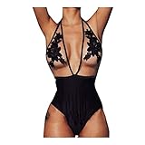 Prevently Sexys Bikini Stickerei Bademode Frauen Patchwork Beach Wear Mesh Rose Badebekleidungen 's Set Janker Damen Schwarz
