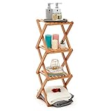 EZOWARE Faltbares Badregal, 4 Regale Aufbewahrungsorganizer aus Holz, Schmales Stehregal für schmale Räume, Küche, Bad, Wohnzimmer - Gummi Holz