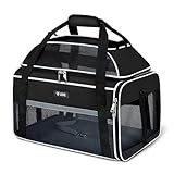 Lekespring Hundetasche Flugzeug Transporttasche Hunde und Katze, Nach Oben Ausbaubar Katzentasche bis 6kg, Transportbox Hund für Haustiere im Auto Flugzeug oder in der Bahn, M, Schwarz