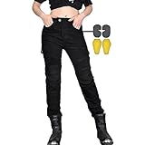 CBBI-WCCB Damen Moto Jeans Motorrad Hose mit Protektoren Motorradhose (DE/NL/SE/PL, Bundweite & Schrittlänge, 30, 31, Schwarz)