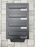 ALSTEN TECH 4er Vierfach Mauerdurchwurf Briefkasten für Mehrfamilienhaus oder Büro - Briefkastenanlage zum Einmauern - 4 Familienhaus 4fach mit Namensschild Schwarz Matt RAL 9017 Einbaubriefkasten