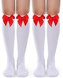 XIABYAYU Overknees Strümpfe Damen, 2 Paar Overknees Strümpfe Mit Schleife Damen, Lange Schleifenstrümpfe, KniestrüMpfe Karneval Geeignet Für Karneval, Valentinstag, Halloween, Weihnachten, Weiß