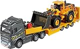 Majorette - Volvo Baustellen-Truck mit Radlader – Spielzeug-LKW mit Auflieger und Baustellenfahrzeug, viele Funktionen, mit Licht- und Soundeffekten
