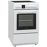 Telefunken Standherd mit Glaskeramik-Kochfeld | Elektroherd freistehend 50 cm breit | Herd mit Backofen und Kochfeld | 55 Liter | 5 Betriebsarten | 4 Kochzonen | LED-Display | EEK A | Weiß | BSHC55AI