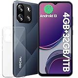 OSCAL Flat 1C Smartphone ohne Vertrag Android 13 Handy Günstig 6.52 Zoll HD+ Display, 4GB + 32GB / 1TB TF Simlockfreie Handys, 4G Dual SIM Smartphone, 8MP Kamera, Gesichtserkennung, 4700mAh, Schwarz