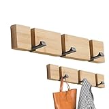 LQUYTA1 Stück Hakenleiste Holz Kleiderhaken Holz Kleiderhalter Klappbarer Wandgarderobenhaken Stark haftend Einfache Montage Für Jacken Hüte und Handtaschen (Holzfarben)