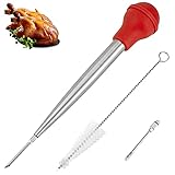 Bratenspritze zum Kochen, Bratenspritze aus Edelstahl, groß, mit Reinigungsbürste und 2 Marinadennadeln, Rot