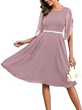 Missufe Damen Cocktailkleid Partykleid Abendkleid Chiffonkleid Elegant Knielang A Linien Festlich Swing Tulpen Halbarm Kleider (Erröten Rosa, Medium)