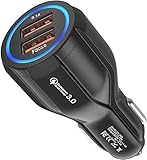 Hoppac 2-Ports USB-Auto-Ladegerät, Quick Charge 3.0, Kompatibel mit iPad, Samsung Galaxy S10/S9/S8, Huawei, Xiaomi