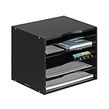 Navaris Dokumentenablage Briefablage Bambus - 33x26x24,5cm Schreibtisch Organizer - Holz Ablage 5 Ablagefächer - Ablagesystem für Büro - Schwarz