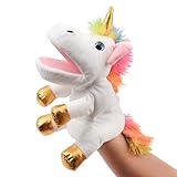 Hopearl Einhorn Handpuppe aus Plüsch mit beweglichem Maul - Für Rollenspiele, Puppentheater & Iinteraktives Geschichtenerzählen - Kreatives Geschenk für Mädchen (Weiß, 30 cm)