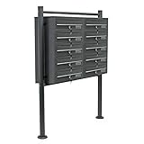 Wiltec 10er Briefkastenanlage Anthrazit 898 x 270 x 1500 mm, Standbriefkasten mit 2x5 Fächern, Schlüssel und Namensschild, Briefkasten Postkasten mit Ständer
