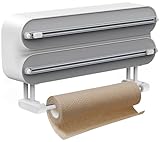 BLUESEABUY 3 in 1 Frischhaltefolienspender mit Küchenrollenhalter, Folienspender mit Cutter, Küchenrollenhalter Ohne Bohren, Wandrollenhalter Küche