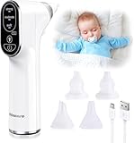 Baby Nasensauger, Nasensauger Baby Elektrisch mit LED-Lampe, 4 wiederverwendbare Silikon-Rotzsaugerdüsen & 3 Saugstufen, Elektrische Nasensauger für Babys, Neugeborene, Kleinkinder und Kleinkinder