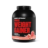 Body Attack Weight Gainer - Strawberry - 4,75 kg - Dein Mass Gainer für Masseaufbau & Muskelaufbau - Mit Whey Protein, BCAA und Kohlenhydraten - Dein fettarmer Masse Shake für hochwertige Kalorien
