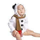 Baby Strampler Cute Warm, Neugeborene Jungen Mädchen Weihnachtskostüme Reißverschluss Strampler Fleece Kapuze Schneemann Cosplay Overall Pyjama Weihnachtskleidung mit Schal (White, 6-12 Months)