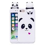Artfeel Niedlich 3D Karikatur Panda Hülle für iPhone 7,iPhone 8 Hülle, Bunt Schön Tier Muster Weich Silikon Zurück Handyhülle,Ultra Dünn Flexibel TPU Bumper Stoßfest Schutzhülle-Weiß