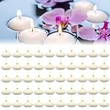 bechoanigel 50 Stücke Schwimmkerzen, Unparfümierte Tropffreies Schwimmende Kerzen, Floating Candles, Wasserkerzen Geeignet für Schwimmkerzenhalter, Schwimmdeko, Hochzeiten - Weiss