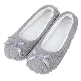 MIXIN Hausschuhe Damen Warm Weiche Pantoffel Home Ballerina Slippers für Drinnen Grau EU 40