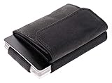JAIMIE JACOBS Minimalist Wallet Nano Boy Pocket Mini Geldbörse aus Textil mit Zugband schmaler Kartenhalter für Herren und Damen (Büffelleder Schwarz)