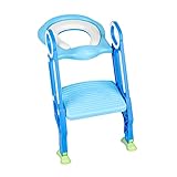 Toilettensitz für Kinder, Toilettensitz, faltbar und verstellbar, Treppe, für Kinder, mit Leiter, für Kinder von 1 bis 7 Jahren (Hellblau + Blau)