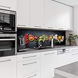 Dedeco Küchenrückwand Motiv: Gewürze V2, 3mm Acrylglas Plexiglas als Spritzschutz für die Küchenwand Wandschutz Dekowand wasserfest, 3D-Effekt, alle Untergründe, 220 x 60 cm