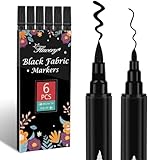 ABEIER 6 Schwarz Textilstifte Waschmaschinenfest Textilfarbe Waschmaschinenfest Dual Tips Stoff Textilmalstifte Permanent, Schwarz Stoffmalstifte Textilmarker für Textilien Schuhe Die Hemden, Hüten