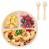 FHBHJNATC Babyteller Mit Saugnapf, Baby Teller Mit Saugnapf, Kinderteller, Kommt Mit Babylöffel Gabel Komplementäre Smiley Speiseteller Für Kinder, Gefrierfest, Mikrowellengeeignet (Beige)