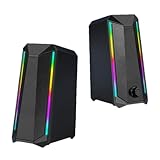 Computer-RGB-Lautsprecher, Desktop-RGB-Lautsprecher, Dual-RGB-Lautsprecher, 2.0-K-Computer-Lautsprecher mit 6 bunten LED-Modi, verbessertem Bass und einfachem Zugang zur Lautstärkeregelung,