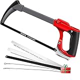 AIRAJ Metallsäge mit einstellbarer Spannung,300 mm zwei Sägewinkel (45 ° / 90 °),ein Schlüsselwechsel von 6 Säbelsägeblättern für Bügelsägeset,eisensäge,Metallbügelsäge,Metallsäge