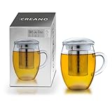 Creano Teeglas all in one 400ml, Große Teetasse mit Edelstahlsieb und Deckel aus Glas, Teebereiter in attraktiver Geschenkverpackung (1x 400ml)
