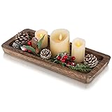 Holztablett Rechteckig Holz Tablett Deko - Romadedi 40cm x 17cm kerzentablett Landhaus Dekotablett Rustikale Tischdeko Couchtisch Kerzenteller Wohnzimmer Weihnachten