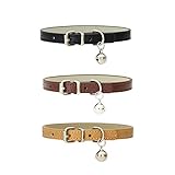SENDILI 3 Stück Katzenhalsband - PU Leder Katzenhalsbänder mit Metallschnalle und Glöckchen Haustier Halsband Gürtel Halsband für Katzen