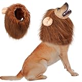 Vivifying Hundekostüm Löwenmähne Hund, Verstellbar Hunde Halloween Kostüm Perücke mit Ohren für Mittlere und Große Hunde (Dunkel Braun)