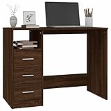 Gecheer Schreibtisch Computertisch Büromöbel Büro PC Tisch Arbeitstisch Bürotisch Laptoptisch 3 Schubladen und 1 offenes Fach Braune Eiche 102x50x76 cm