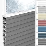 Wabenplissee Plissee ohne Bohren Verdunkelung Klemmfix Thermo Verdunklungsplissee, Grau-Weiß 40x120cm(BxH), 100% Verdunkelnd & Sicht- & Schallschutz, Wärmeisolierung für Fenster & Tür