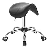 EUGAD 0076BGY Sattelhocker Arbeitshocker Drehstuhl Drehhocker Rollhocker Kosmetikhocker Sattelstuhl Arzthocker Friseurhocker Praxishocker gepolstert höhenverstellbar, Schwarz