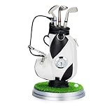 Golftasche, Stifthalter mit Uhr, Büro, Zuhause, Café, Ornament für Schreibtisch, Mini-Golf-Caddy-Wagenhalter und 3 Stück Aluminiumstifte, Golf-Geschenk-Set, Golf-Geschenk für Männer und Frauen