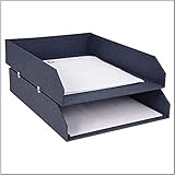 Bigso Box of Sweden Hakan 2er-Set Briefablage für den Schreibtisch – stapelbare Ablagefächer für Briefe, Dokumente usw, – Ordnungssystem aus Faserplatte mit Papier in Leinenoptik – blau