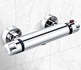 Duscharmatur mit Thermostat, Thermostatisches Brausebatterie, Thermostat Duscharmatur Duschthermostat Aufputz mit 38°C Sicherheitstaste, Chrom Mischbatterie Thermostat Armatur Dusche aus Messing