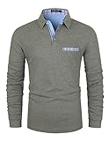 VMSUCIJ Poloshirt Herren Langarm Baumwolle Regular Slim Fit Plaid Denim Golf Polohemd M-3XL,Grau,M