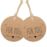 G2PLUS 5CM “FOR YOU” Kraftpapier Anhänger, 100 Stück Runden Geschenkanhänger, Braun Geschenk Etiketten,Papier Geschenkanhänger mit 20M Juteschnur für Geschenke, Handgefertigte Ware.