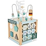Bieco Motorikwürfel Scandi-Chic nachhaltiges Holz FSC® | Motorikspielzeug ab 1 Jahr | Activity Center Baby Spielzeug 1 jahr | Motorikwürfel Holz | holzspielzeug ab 1 jahr motorikschleife ab