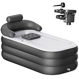 Frstem Aufblasbare Faltbare Badewanne für Erwachsene, 160cm Mobile Klappbare Eisbadewanne für Sportler Tragbarer Faltbarer Whirlpool mit Elektrischer Luftpumpe Freistehendes SPA-Einweichfass, Schwarz