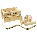 Mölkky Championship Kit - Birkenholz, 12 Skittles, 1 Stock mit Punkteblock, Heittokaari - Wurfspiele für Draußen, Garten, Strand, Freizeit, Party Spiel für Familie, Gruppen - AZ56992