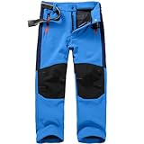 Generisch 2026 Kinder Softshell Skihose Gefütterte Cargohose Thermohose Jungen Mädchen Schneehose Winter Outdoorhose Wanderhose (Blue, 14-15 Years)