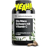 natural elements Bio Maca Schwarz – 180 Kapseln – 3000mg je Tagesdosis (entspricht 12.000mg Maca Wurzel) – mit natürlichem Vitamin C – biozertifiziert, hochdosiert, vegan, laborgeprüft