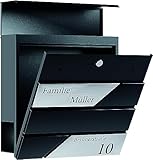 Bl4ckPrint Premium Briefkasten mit Zeitungsfach Anthrazit - Postkasten personalisiert mit Familienname Straße und Hausnummer - inkl. 4 Schlüssel hochwertiger Wandbriefkasten personalisiert