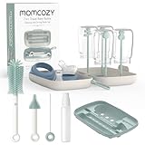 Momcozy Flaschenbürsten-Set - Babyflaschen-Reinigungsset mit Silikonbürste, Nippelbürste, Strohhalmbürste, Seifenspender, Trockengestell - 7 in 1 Flaschenreinigungswerkzeug für Zuhause und unterwegs
